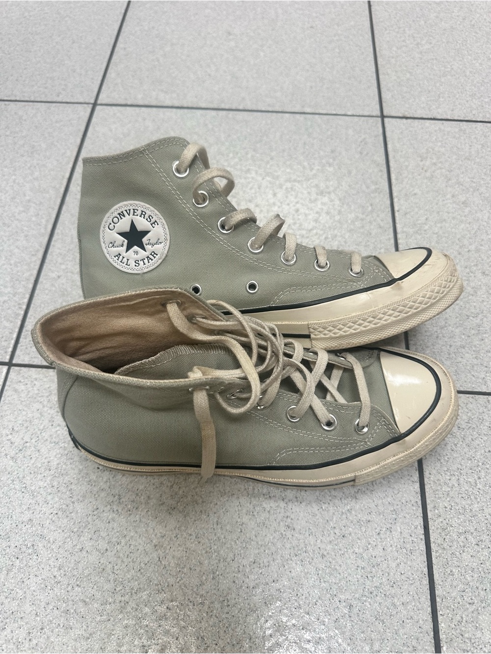 Converse High Top Sneakers in Sage Green Canvas with Cream Accents